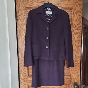 MaxMara Deep Plum Wool Two-Piece Skirt Suit